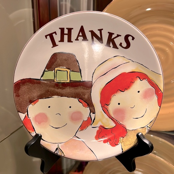 ❤️3/$25 8” Cute Boy & Girl Pilgrim Decorative Plate Thanksgiving Farmhouse Fall - Picture 1 of 7